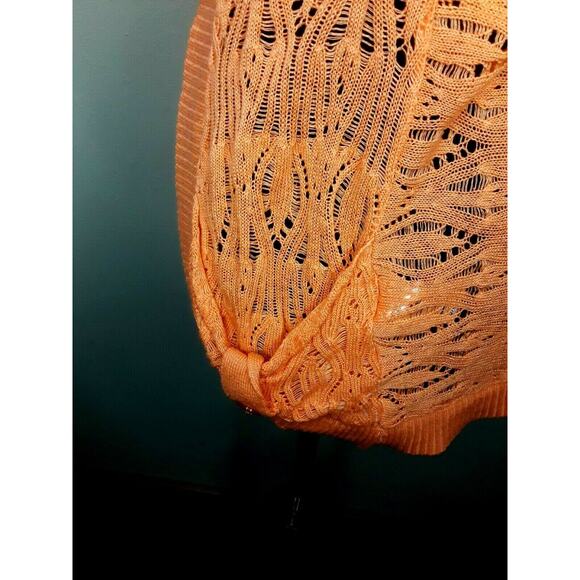 Vanity Cardigan Crocheted Sweater Short Sleeve Open Front Small Coral - Picture 5 of 7